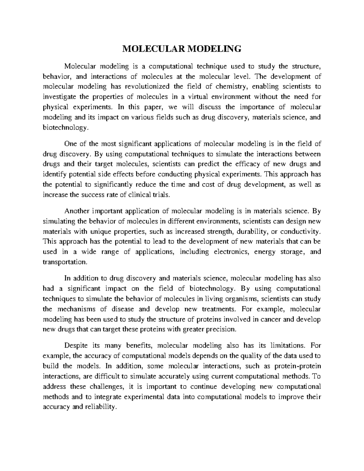 Molecular Modeling and Microbiology - MOLECULAR MODELING Molecular ...