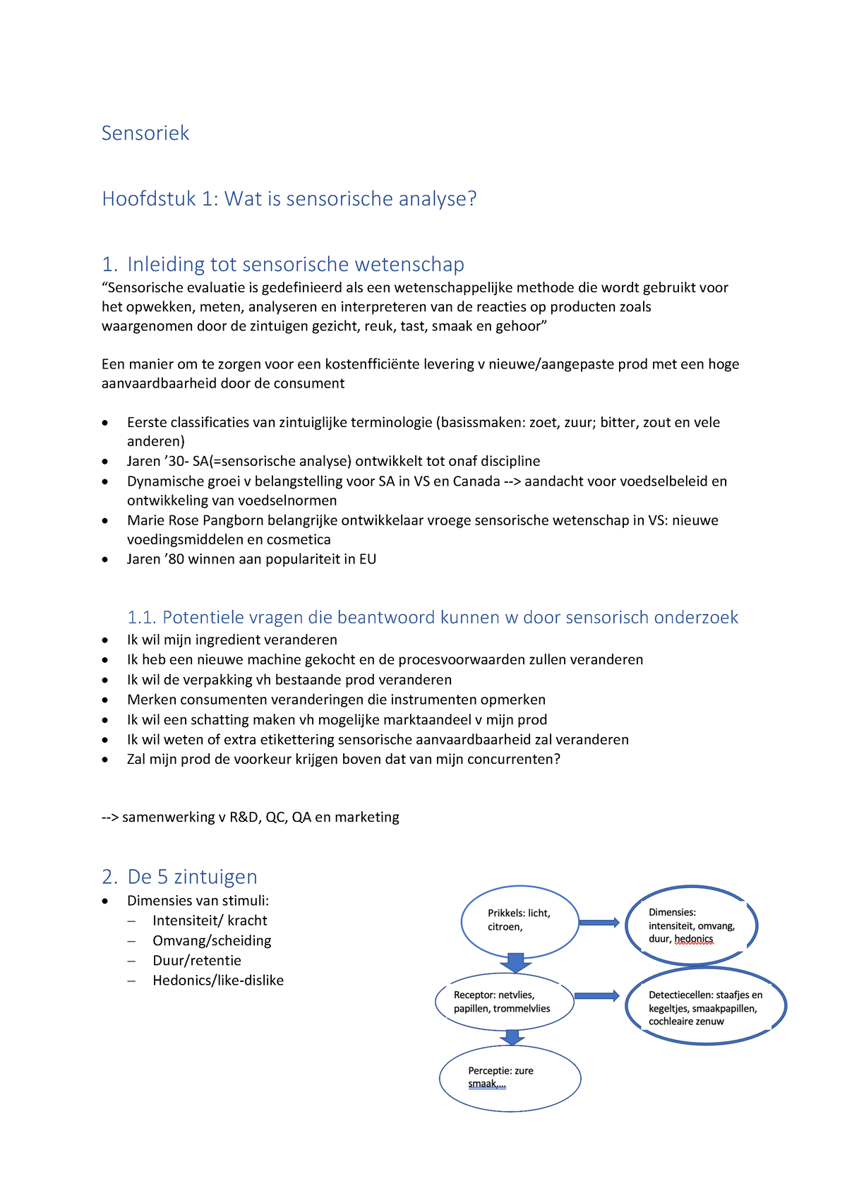 Sensoriek - Samenvatting Sensorische Analyse - Sensoriek Hoofdstuk 1 ...