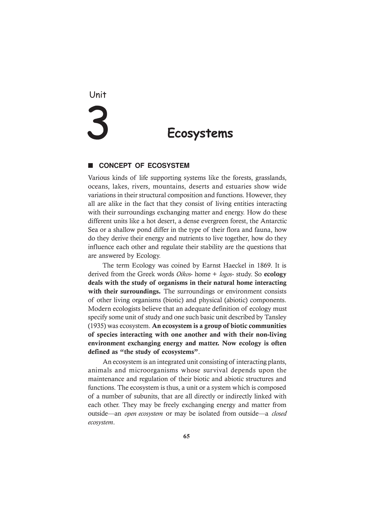 Ecosystem - Summary EVS (aecc) - Unit 3 Ecosystems 65 N CONCEPT OF ...