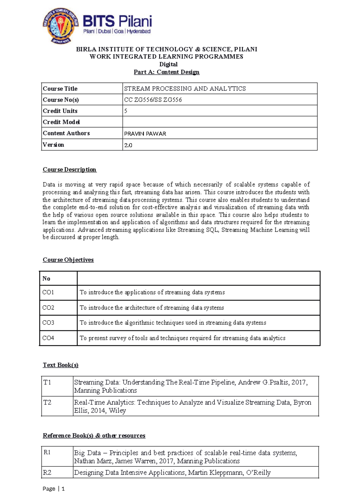 SPA Course Handout - Syllabus - BIRLA INSTITUTE OF TECHNOLOGY & SCIENCE ...