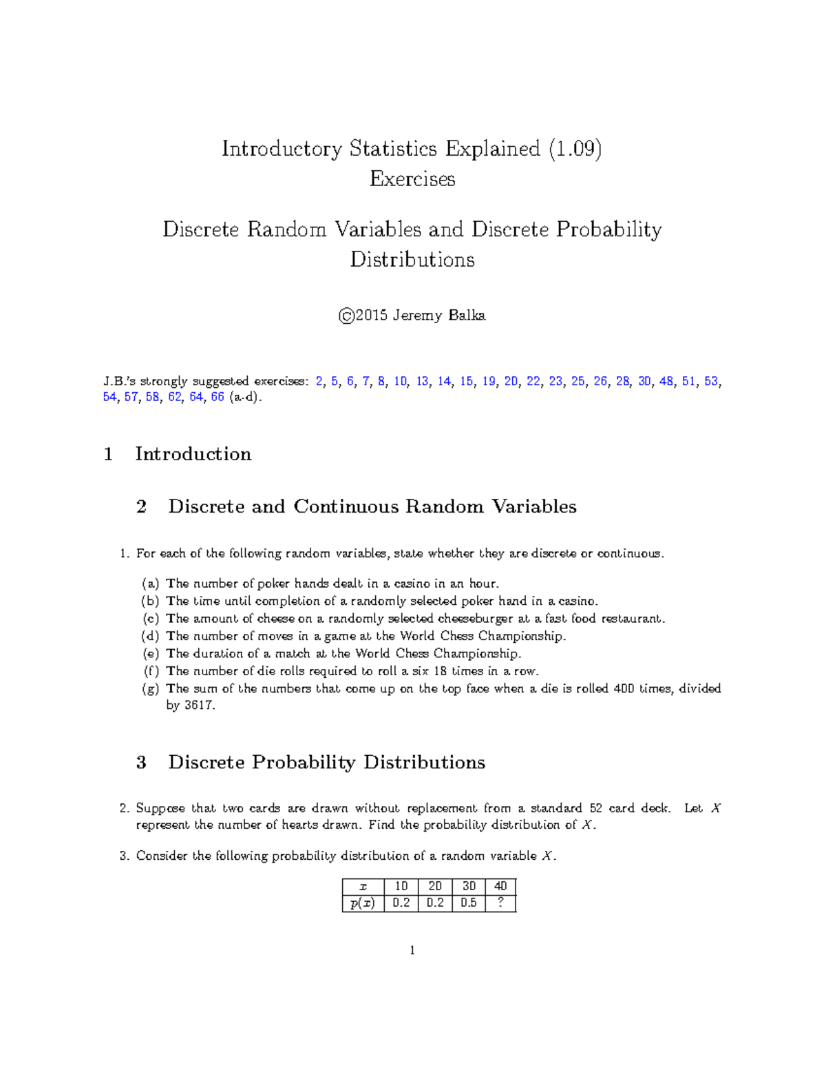 Introductory Statistics Exercises on Discrete Random Variables and ...