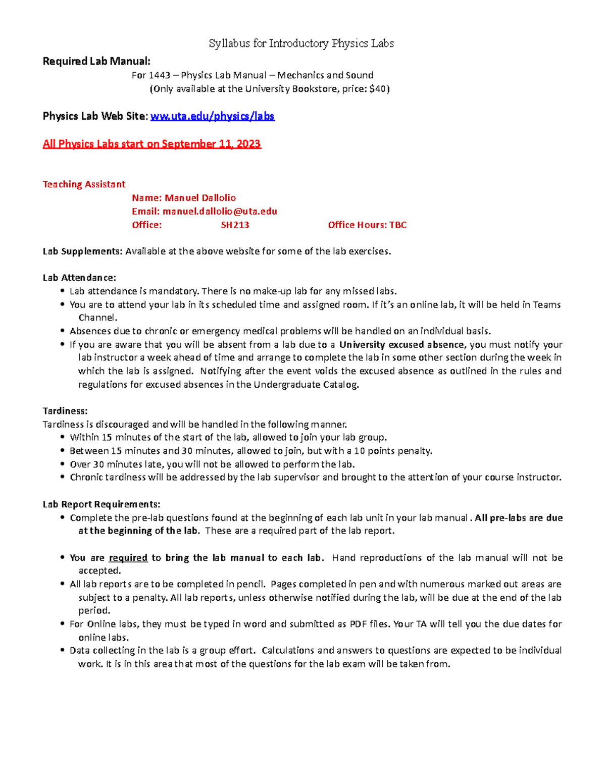 2023-FALL 2238-PHYS-1443-023 - Syllabus for Introductory Physics Labs ...