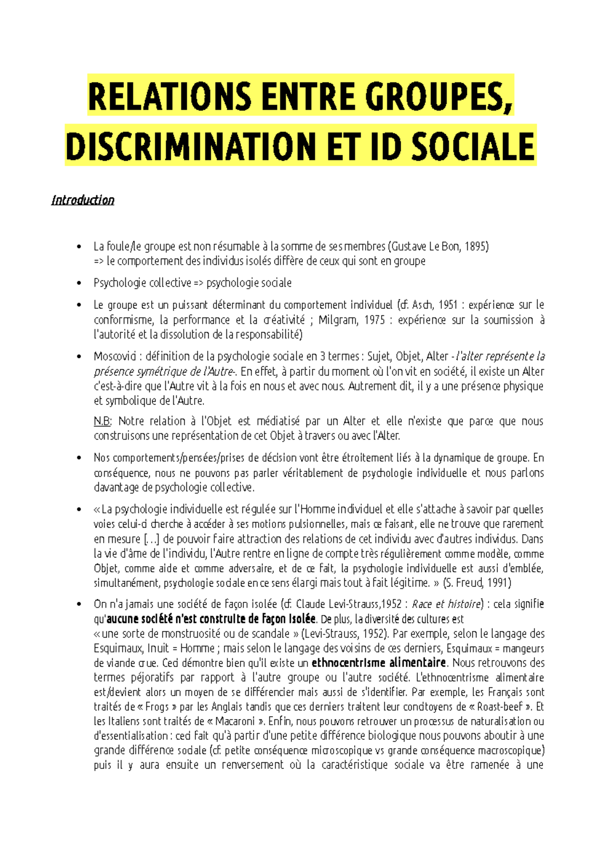 Relations entre groupes, discrimination et identité sociale 39p ...