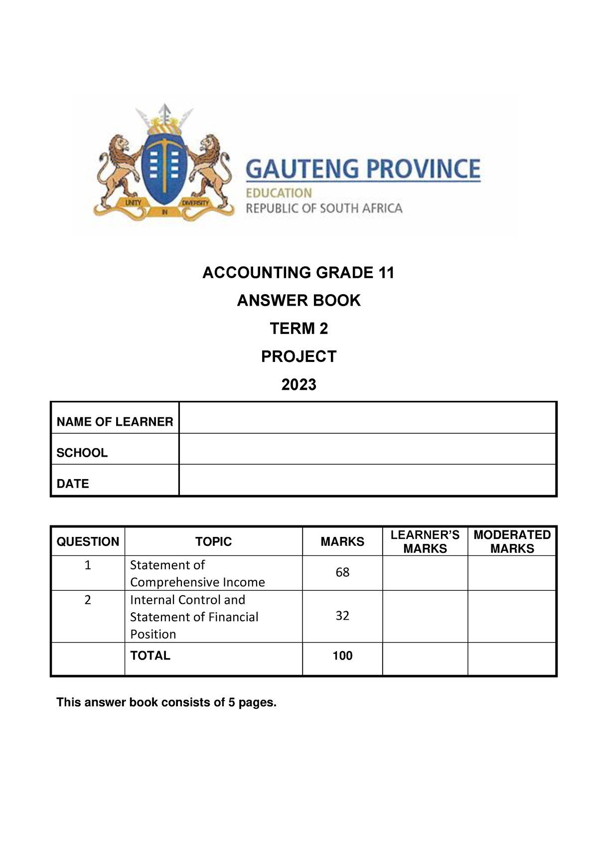 2023 Accounting Grade 11 Project - AB - ACCOUNTING GRADE 1 1 ANSWER ...