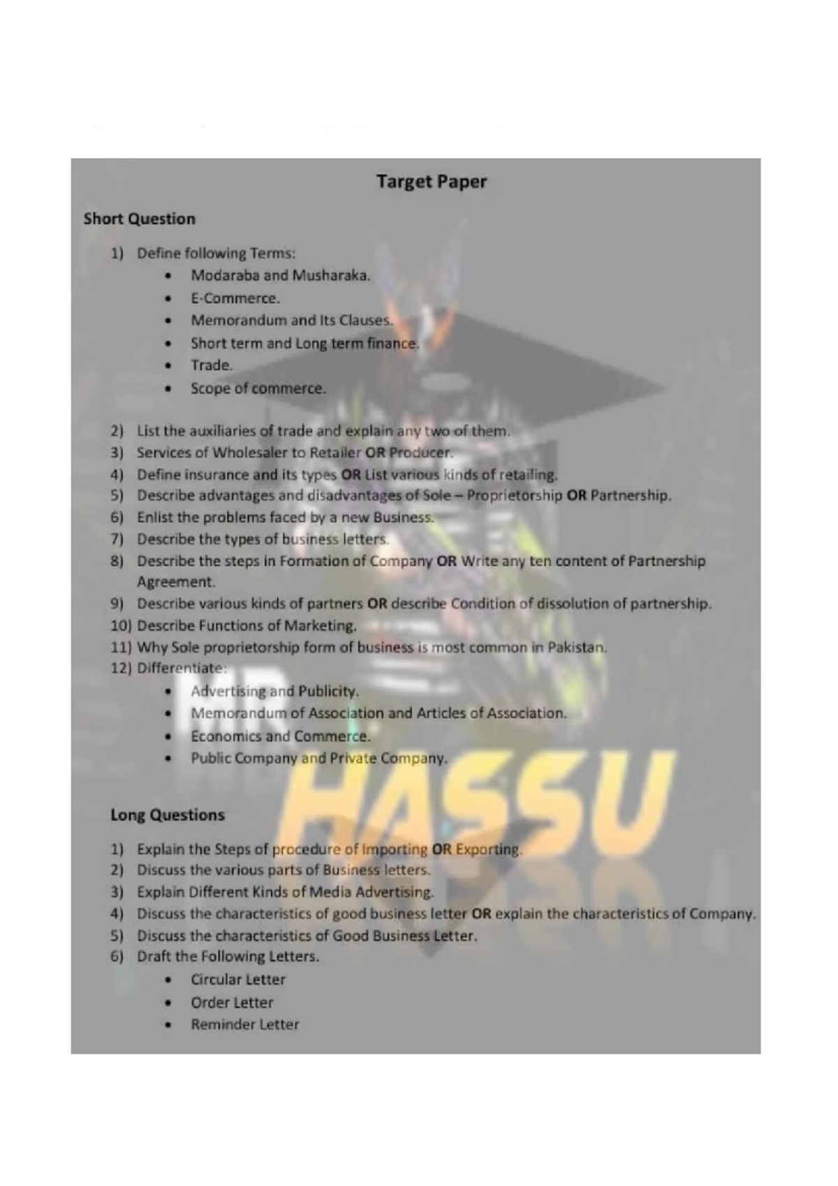 POC targeted paper (hassu) - Target Paper Short Question 1) Define ...
