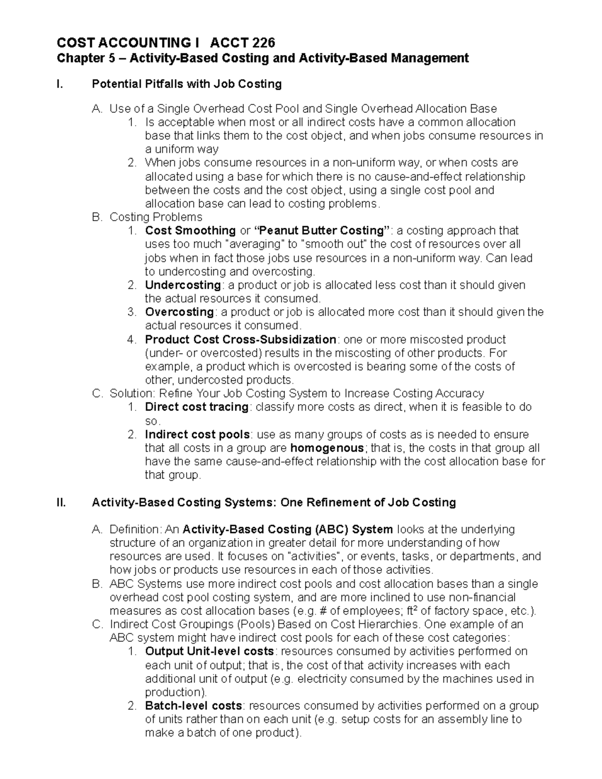 Chapter 5 Lecture Notes - COST ACCOUNTING I ACCT 226 Chapter 5 Costing ...