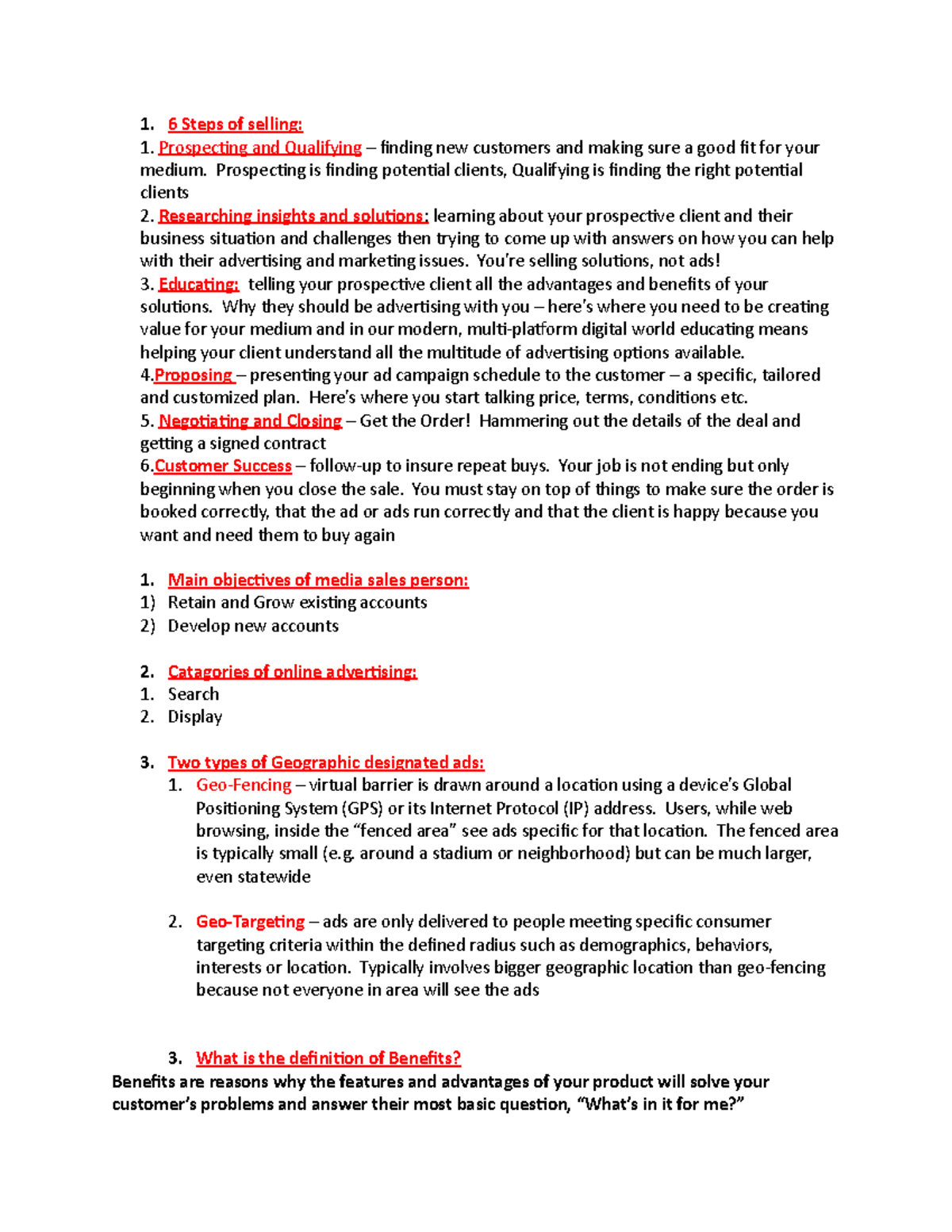 Quiz 3 Study Guide - 6 Steps of selling: Prospecting and Qualifying ...