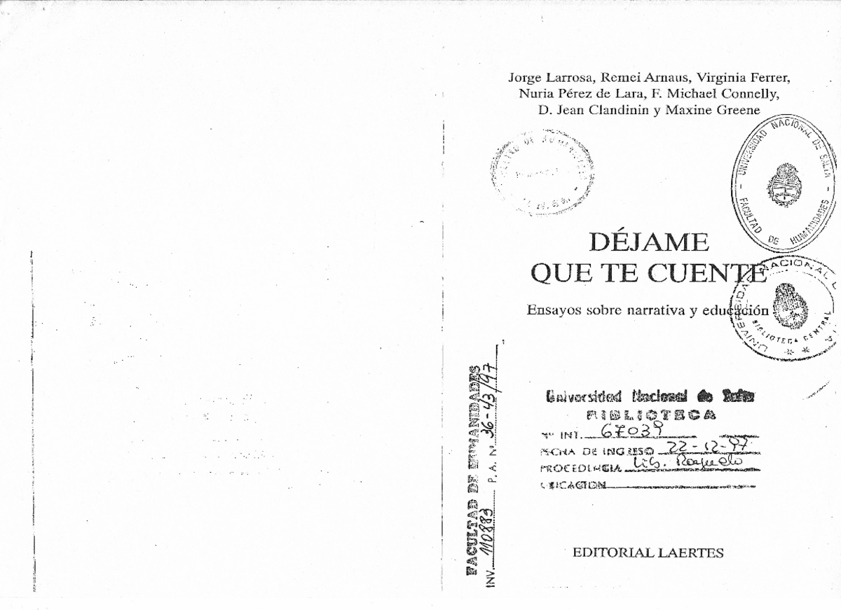 Déjame Que Te Cuente Ensayos Sobre Narrativa Y Educación
