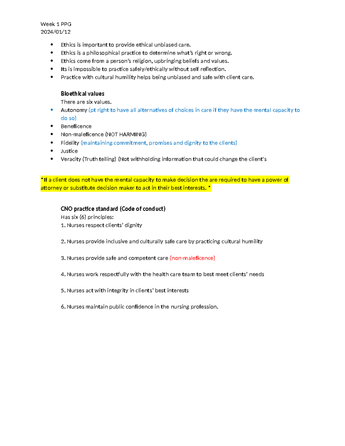 PPG WEEK 1 & 2 Ethical Care Notes: Understanding Key Principles - Week ...