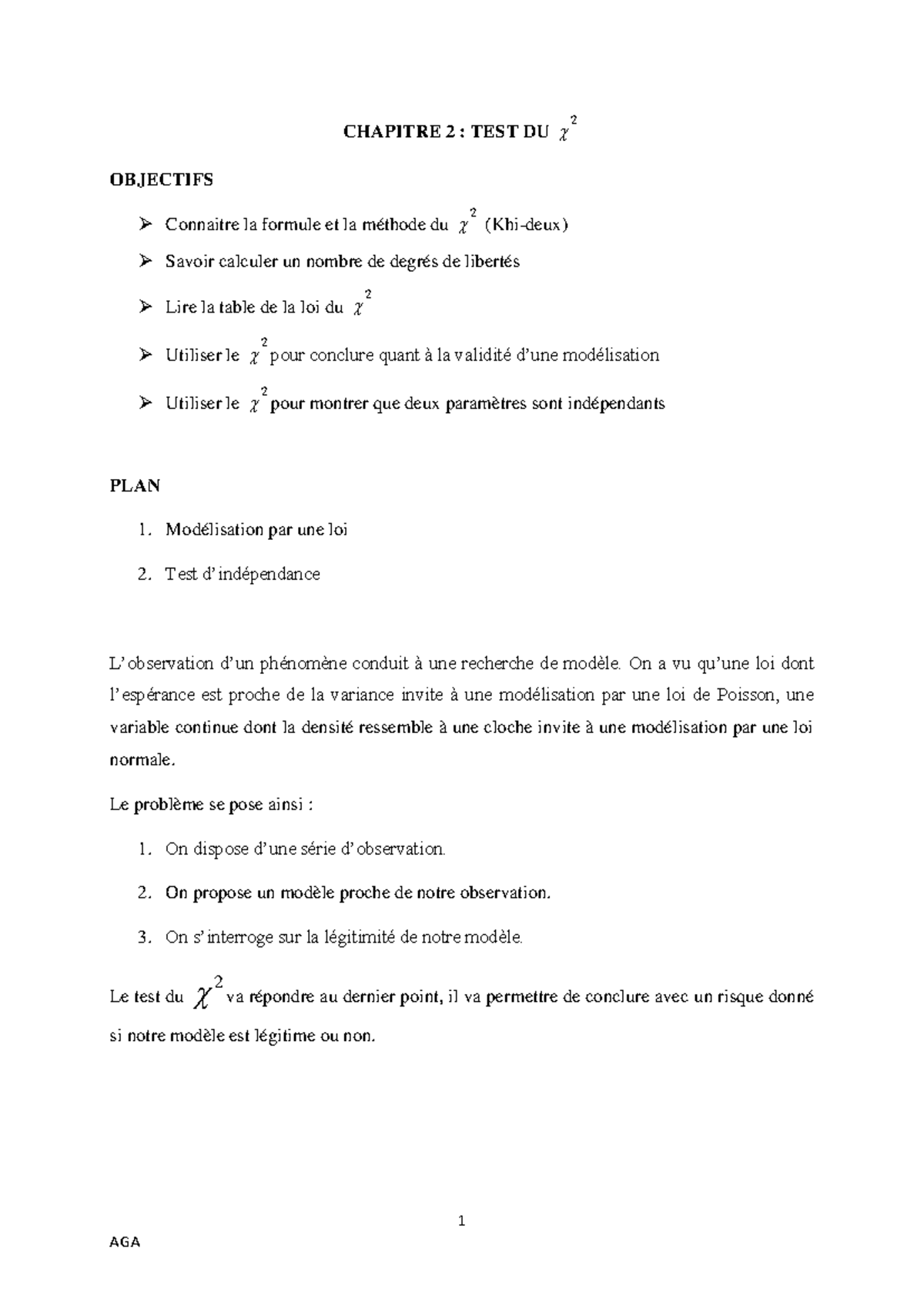 Chapitre 2 STAT INF - 1 CHAPITRE 2 : TEST DU 2 OBJECTIFS Connaitre la ...