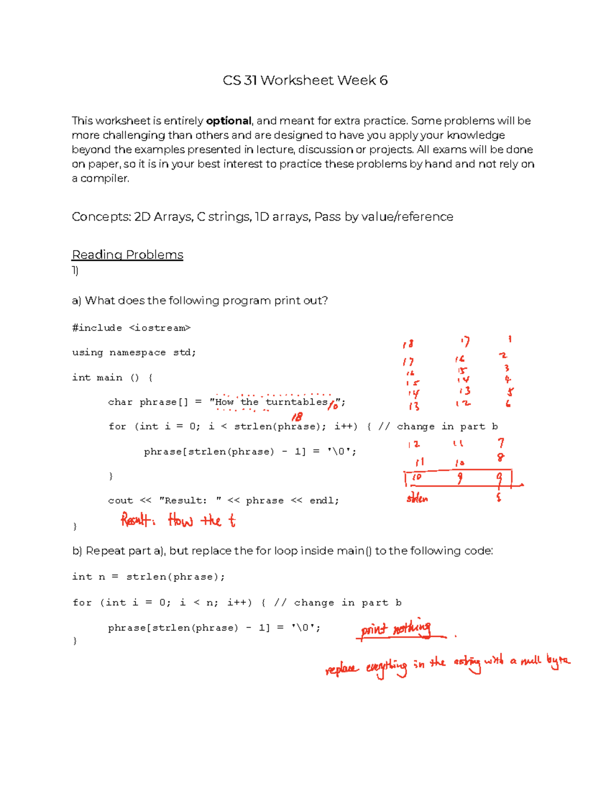 CS 31 - wk6cstrings - CS31 LA Worksheet 6 - CS 31 Worksheet Week 6 This ...