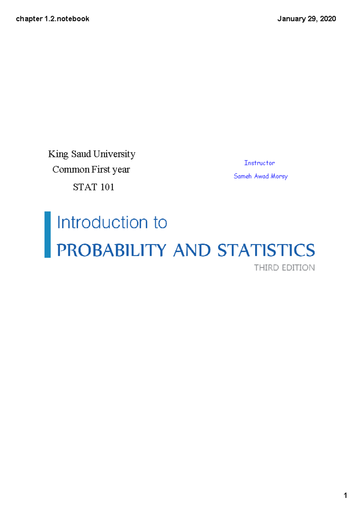 statistics one point two - STAT 101 Common First year King Saud ...