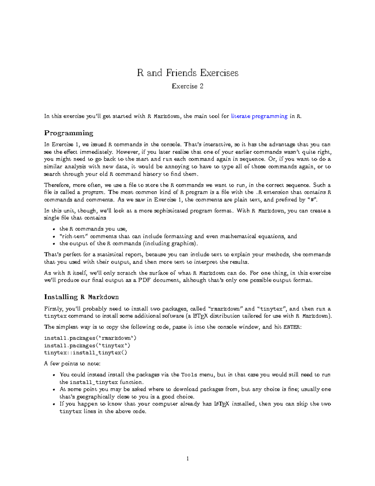 Rex2 - assignment - R and Friends Exercises Exercise 2 In this exercise ...
