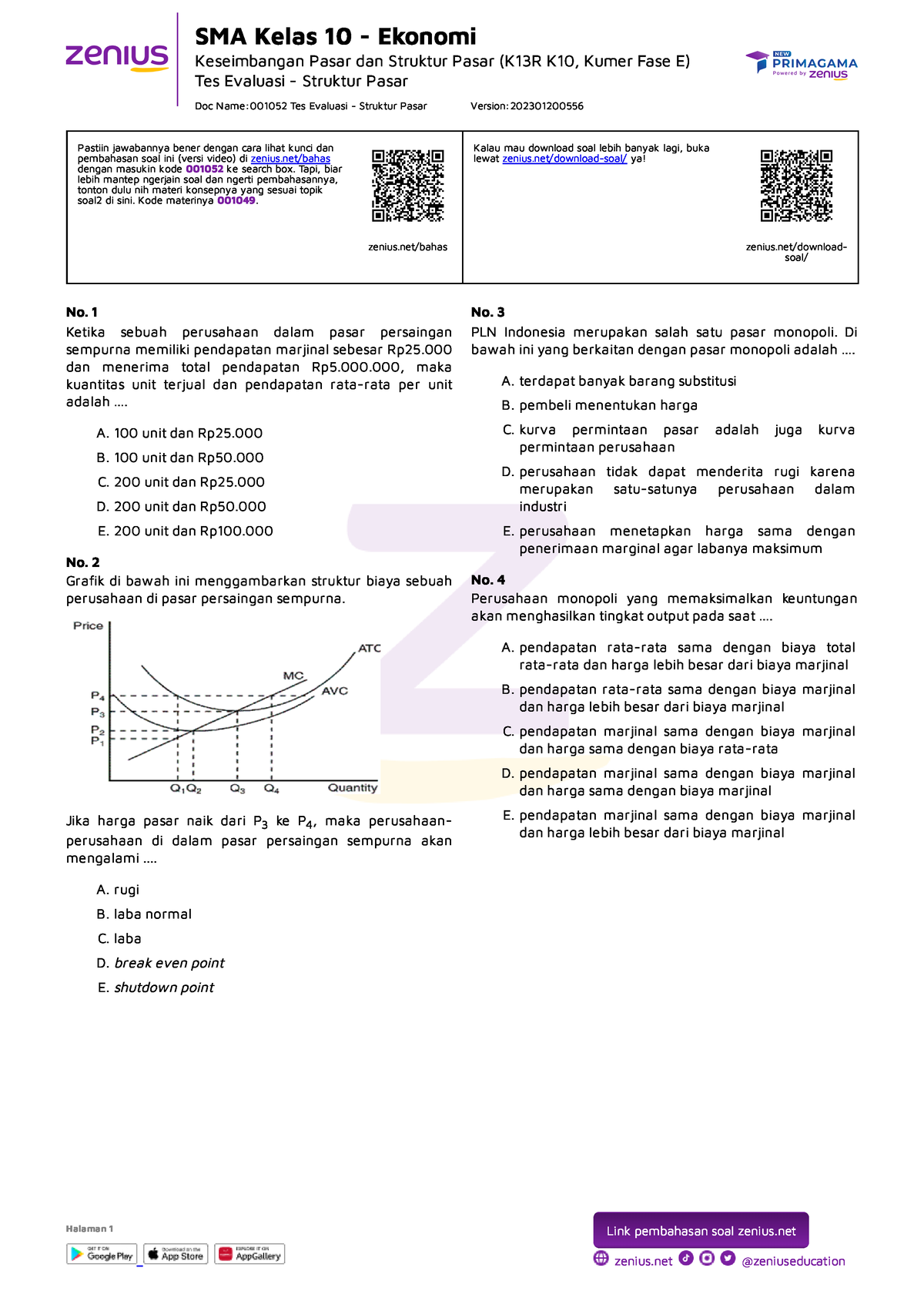 001052 Tes Evaluasi - Struktur Pasar - SMA Kelas 10 - Ekonomi ...