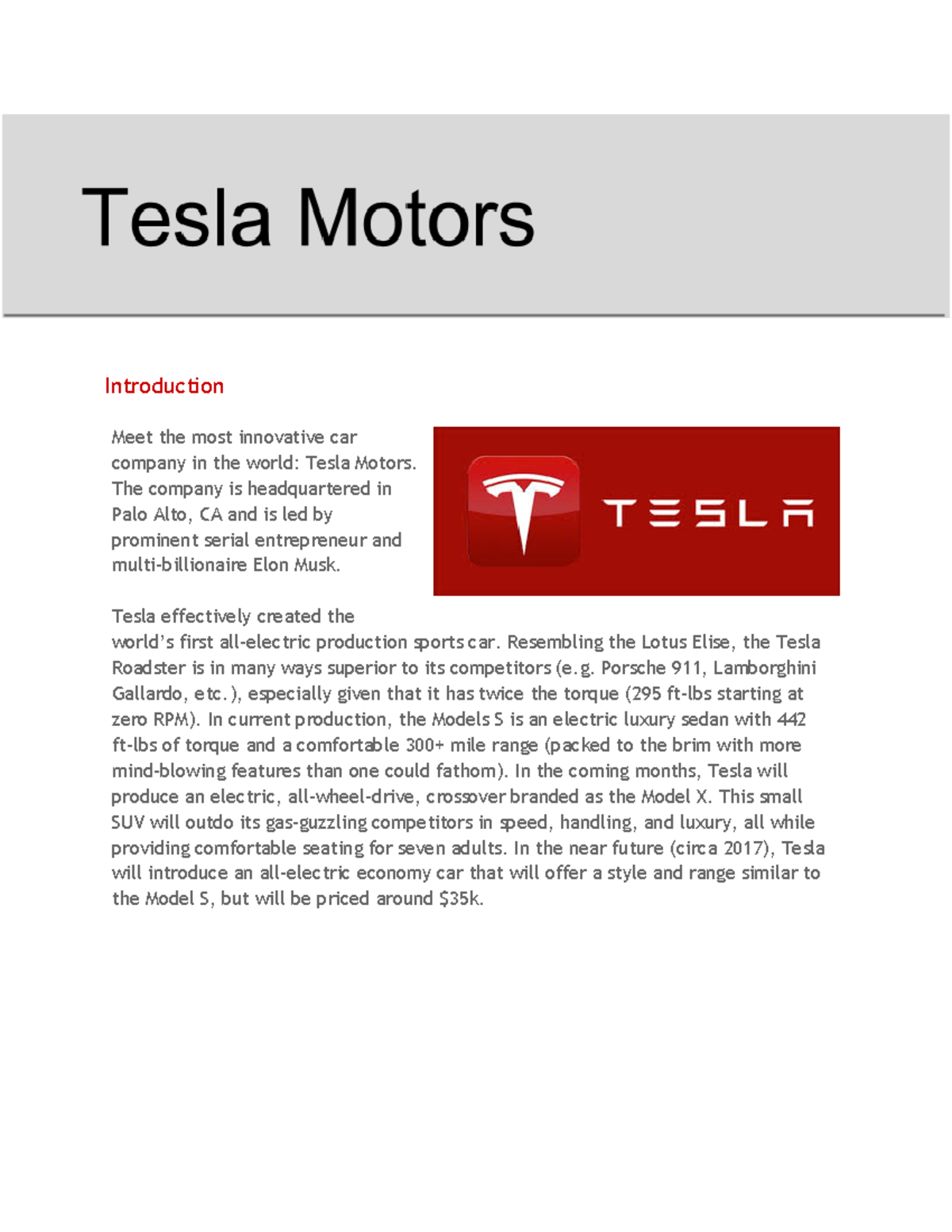 case study of tesla electric car