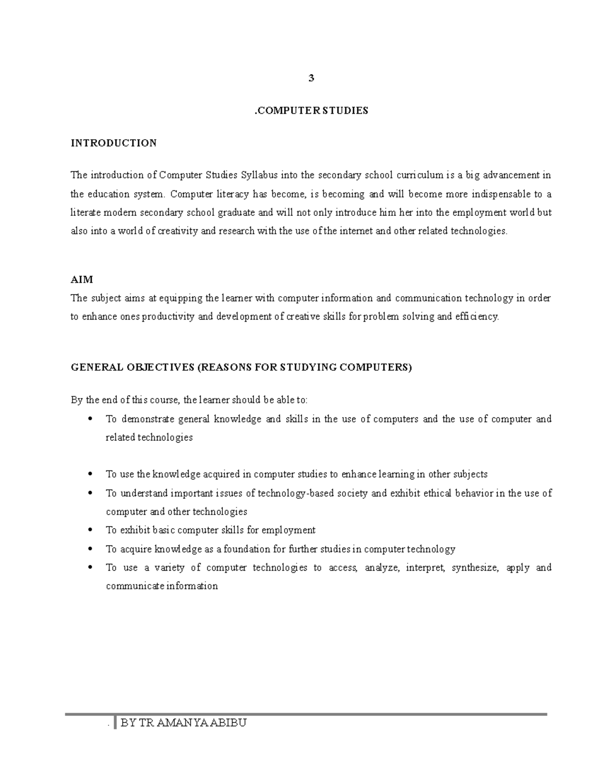 Computer Studies Notes-2017 Edited - 3 .COMPUTER STUDIES INTRODUCTION ...