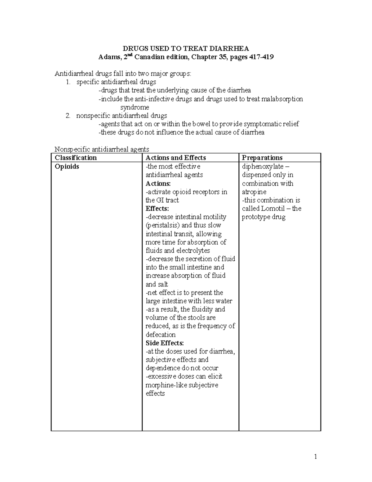 Drugs Used to Treat Diarrhea DRUGS USED TO TREAT DIARRHEA Adams, 2nd