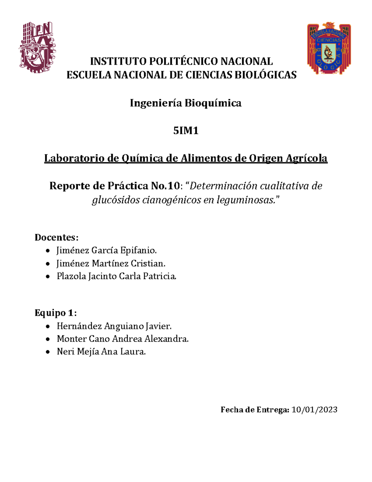 Informe LQAA Práctica 10 Equipo 1 5IM1 Amiguis - ESCUELA NACIONAL DE ...