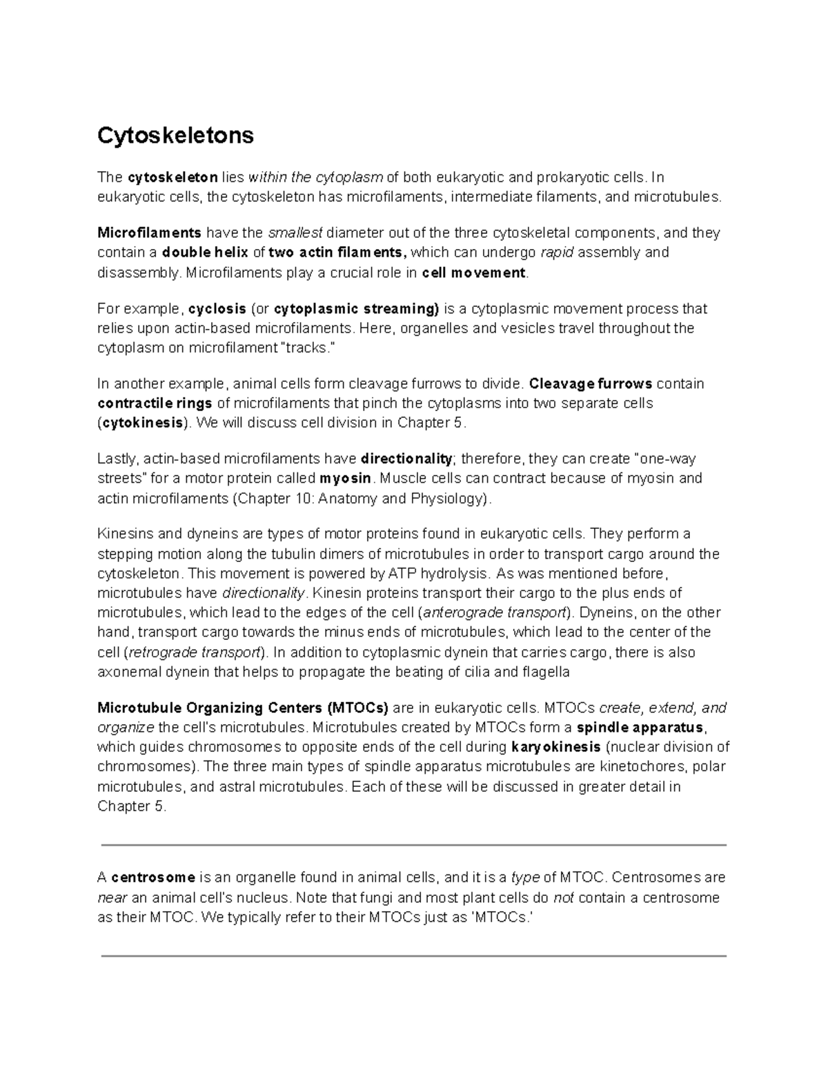 Cytoskeletons - Lecture notes 3.5 - Cytoskeletons The cytoskeleton lies ...