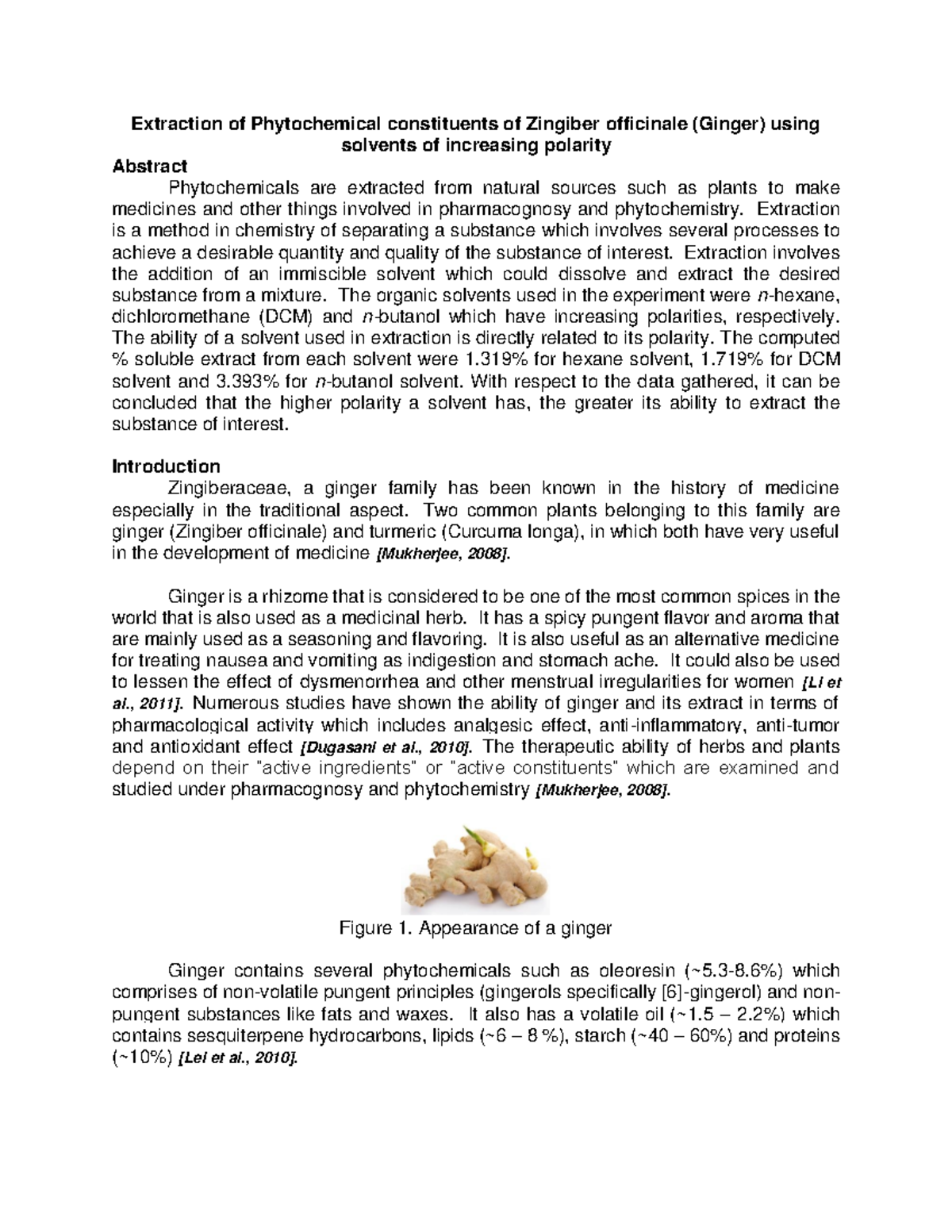 Phytochemical extraction of ginger Extraction of Phytochemical