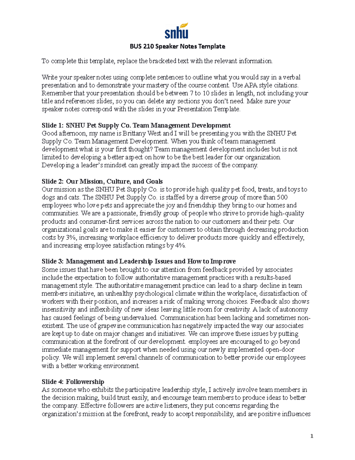 Student Example Speaker Notes 2 Project One - BUS 210 Speaker Notes ...