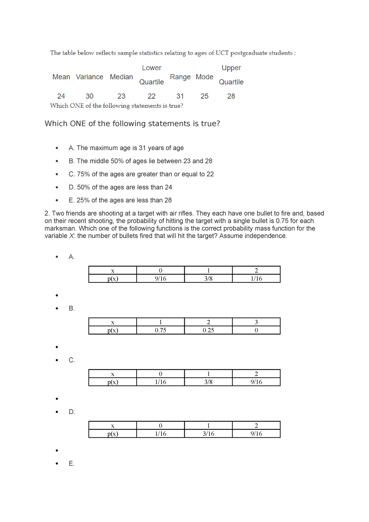 STA1000S 2023 Test 1 - STA1000 Test - Which ONE of the following ...