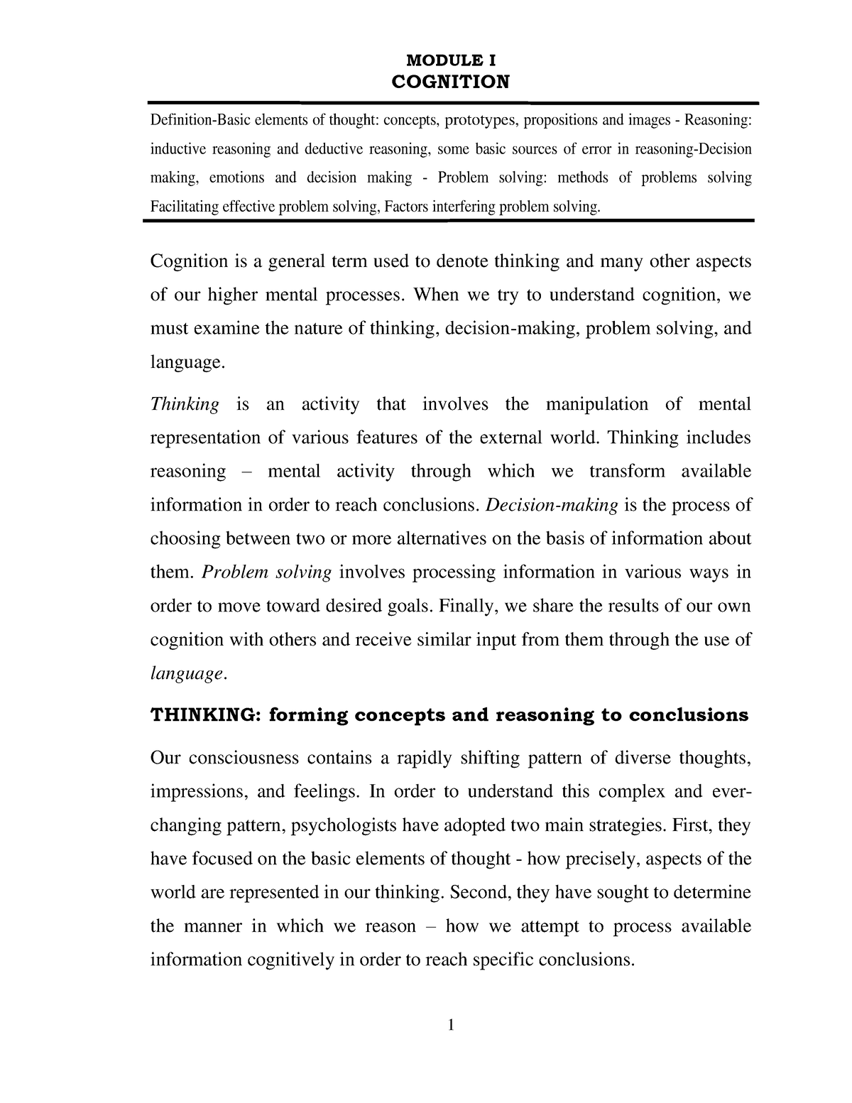 01 Cognition 08 - Lecture Note - MODULE I COGNITION Definition-Basic ...