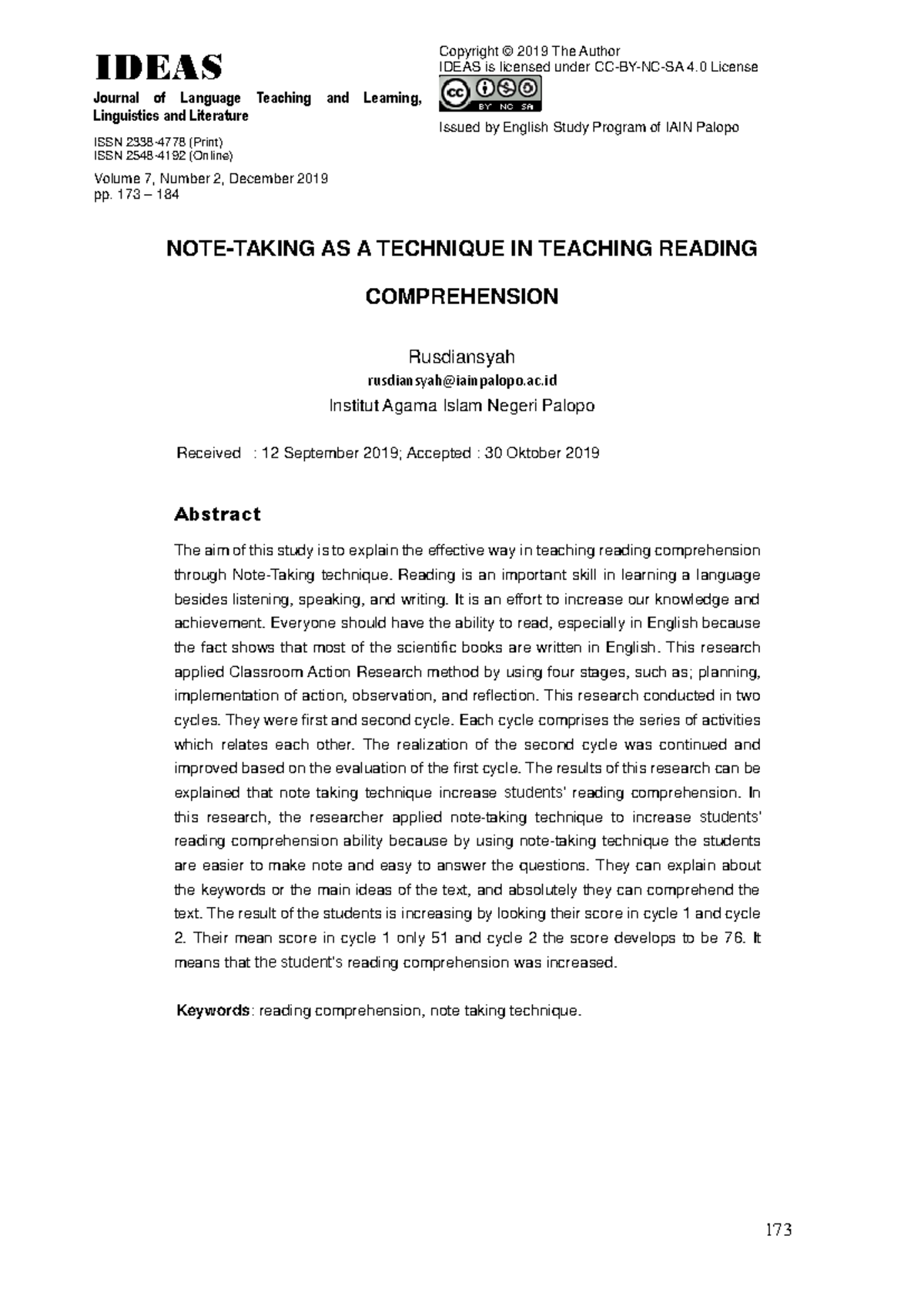 Note-Taking as a Technique in Teaching Reading Com - Copyright © 2019 ...