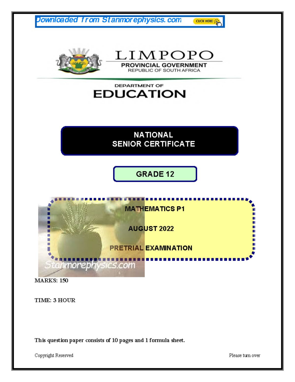 Limpopo Mathematics Grade 12 Pre Trial 2022 P1 and Memo - NSC MARKS ...