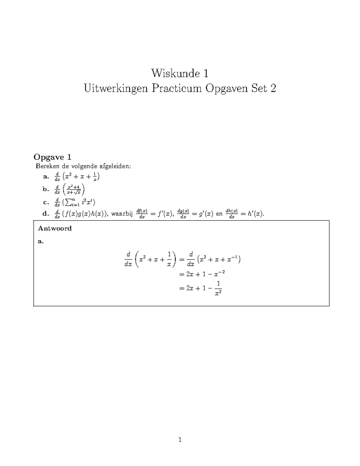 Uitwerkingen Practicum Opgaven Set 2 - Wiskunde 1 Uitwerkingen ...