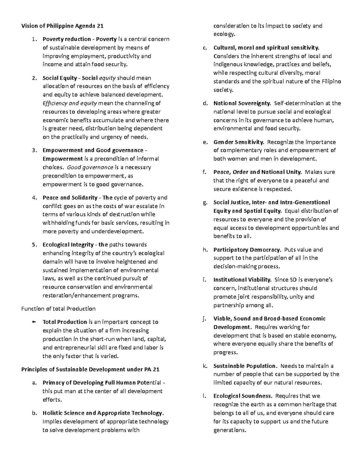 Applied Economics Notes - Vision of Philippine Agenda 21 Poverty ...