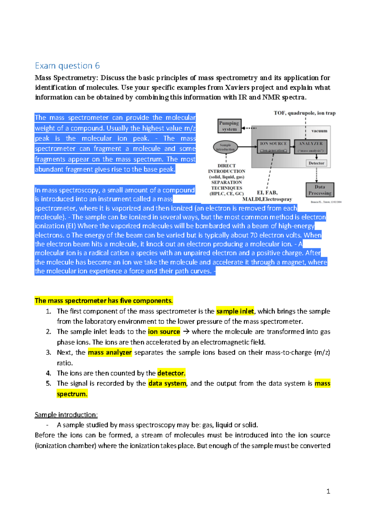 Teknisk Spektroskopi - 6 - Exam Question 6 Mass Spectrometry: Discuss ...