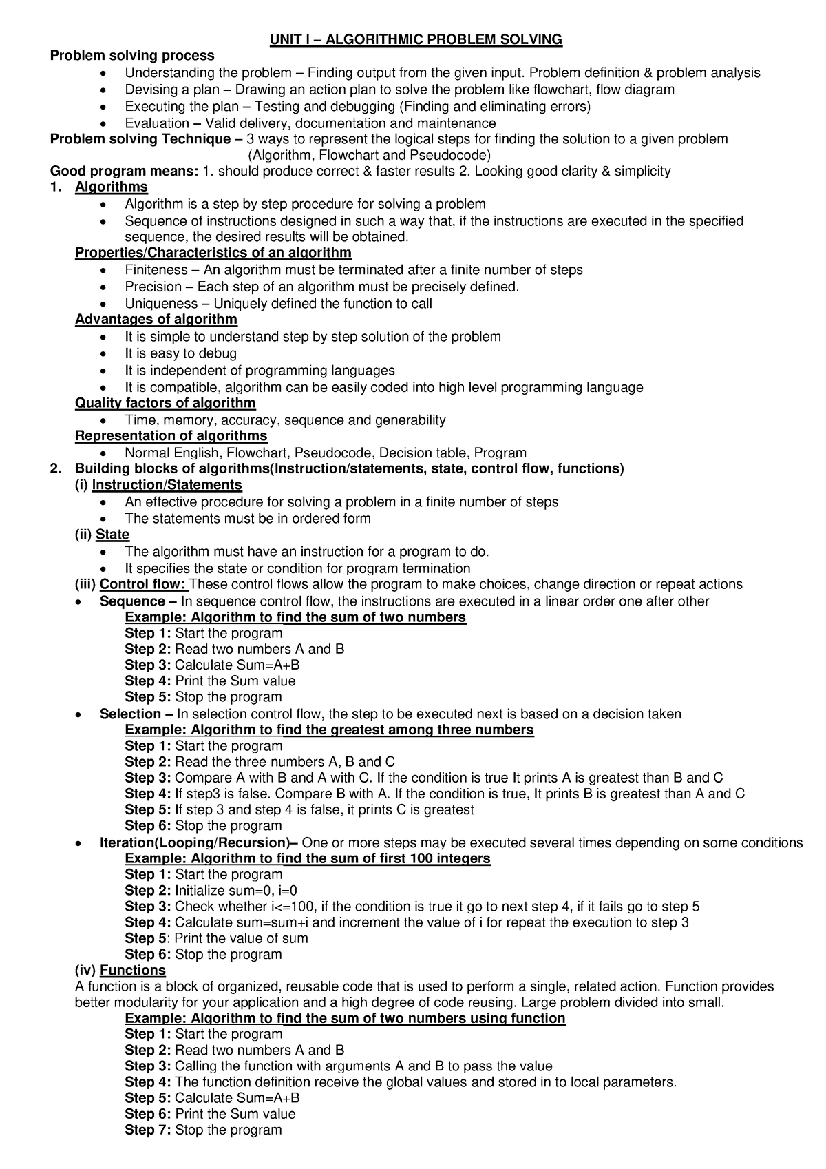 unit-i-hint-simplified-notes-unit-i-algorithmic-problem-solving