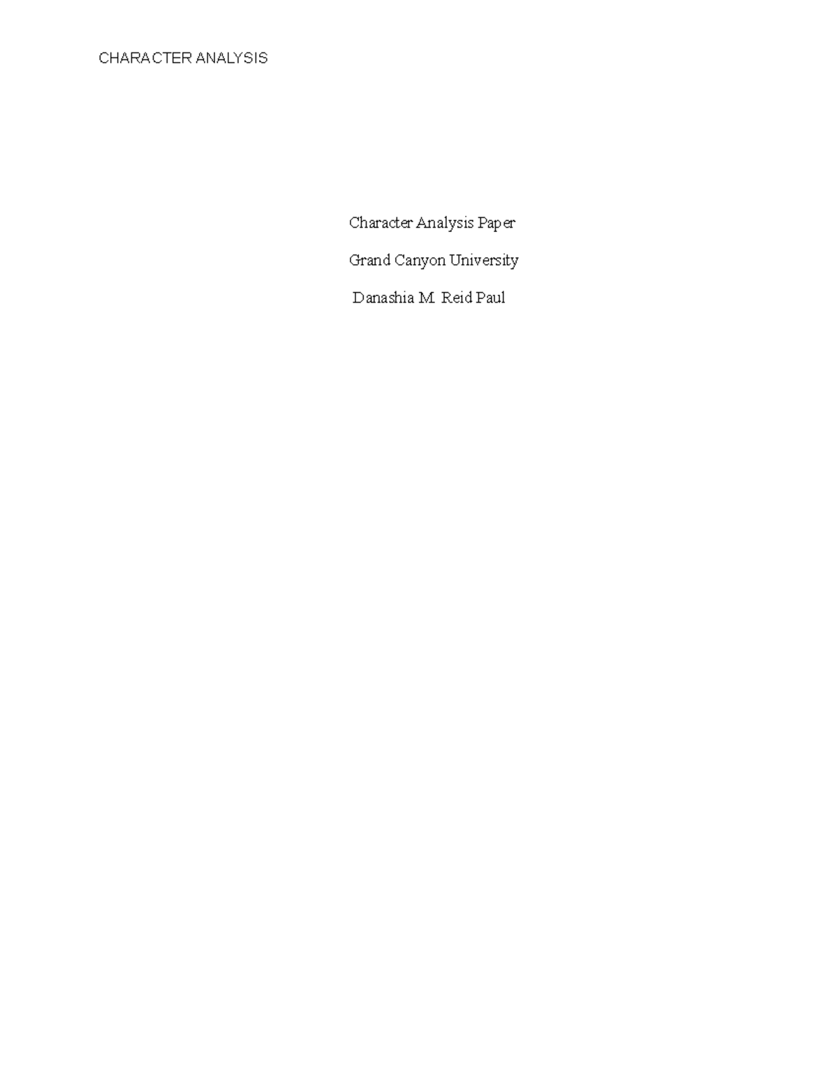 Character Analysis Paper - Character Analysis Paper Grand Canyon ...