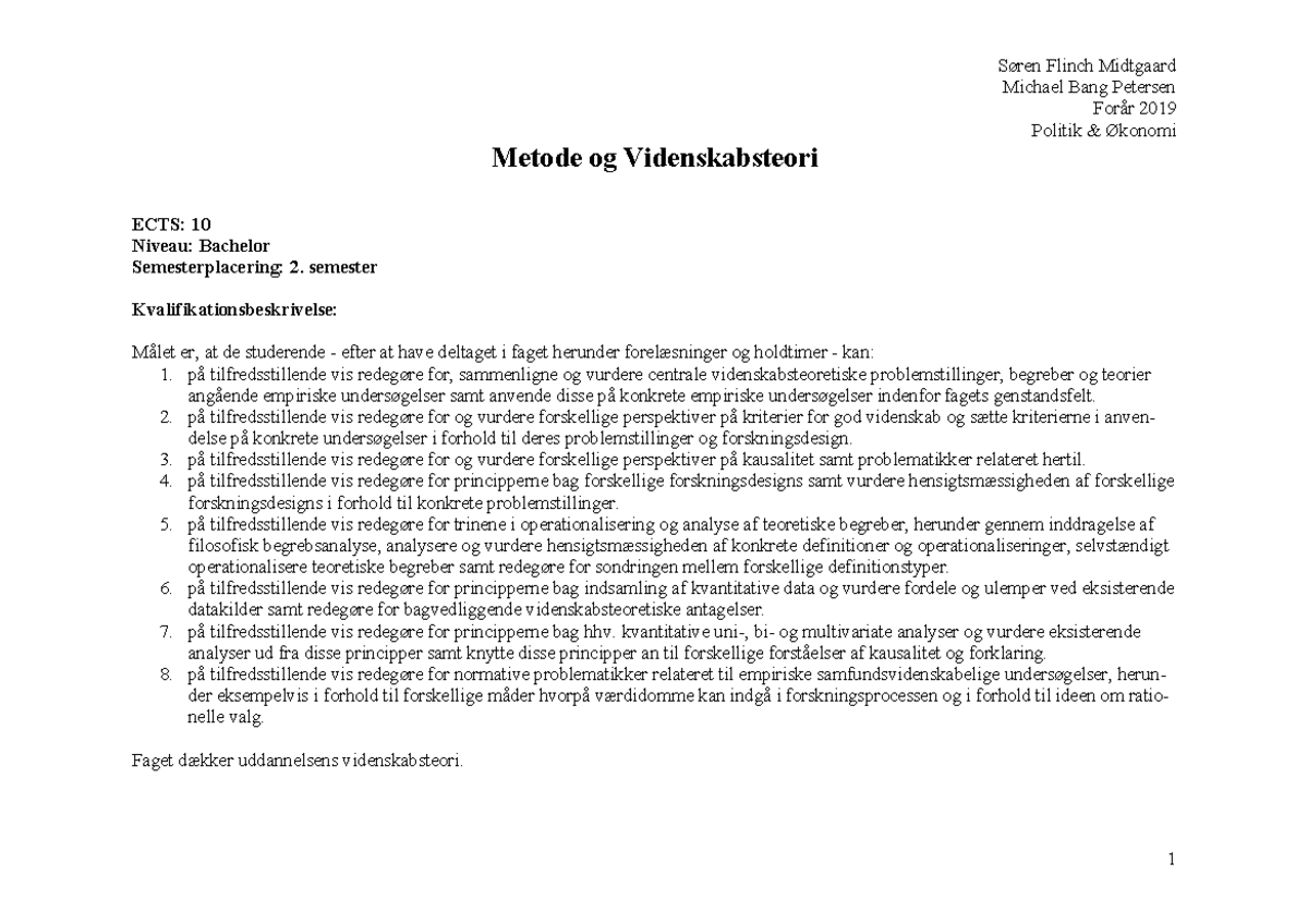 Metode & Videnskabsteori - Undervisningsplan - Søren Flinch Midtgaard ...