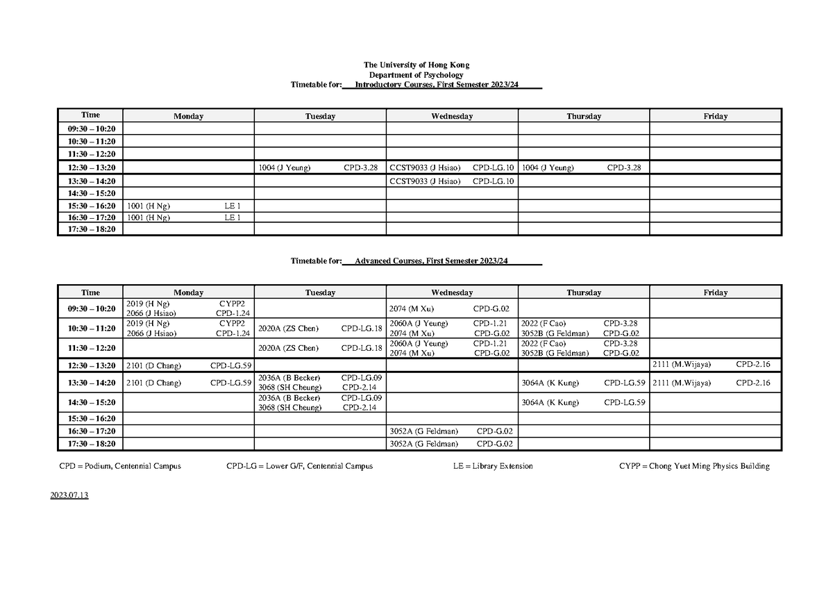 C2 Timetable p1 - The University of Hong Kong - Timetable for ...