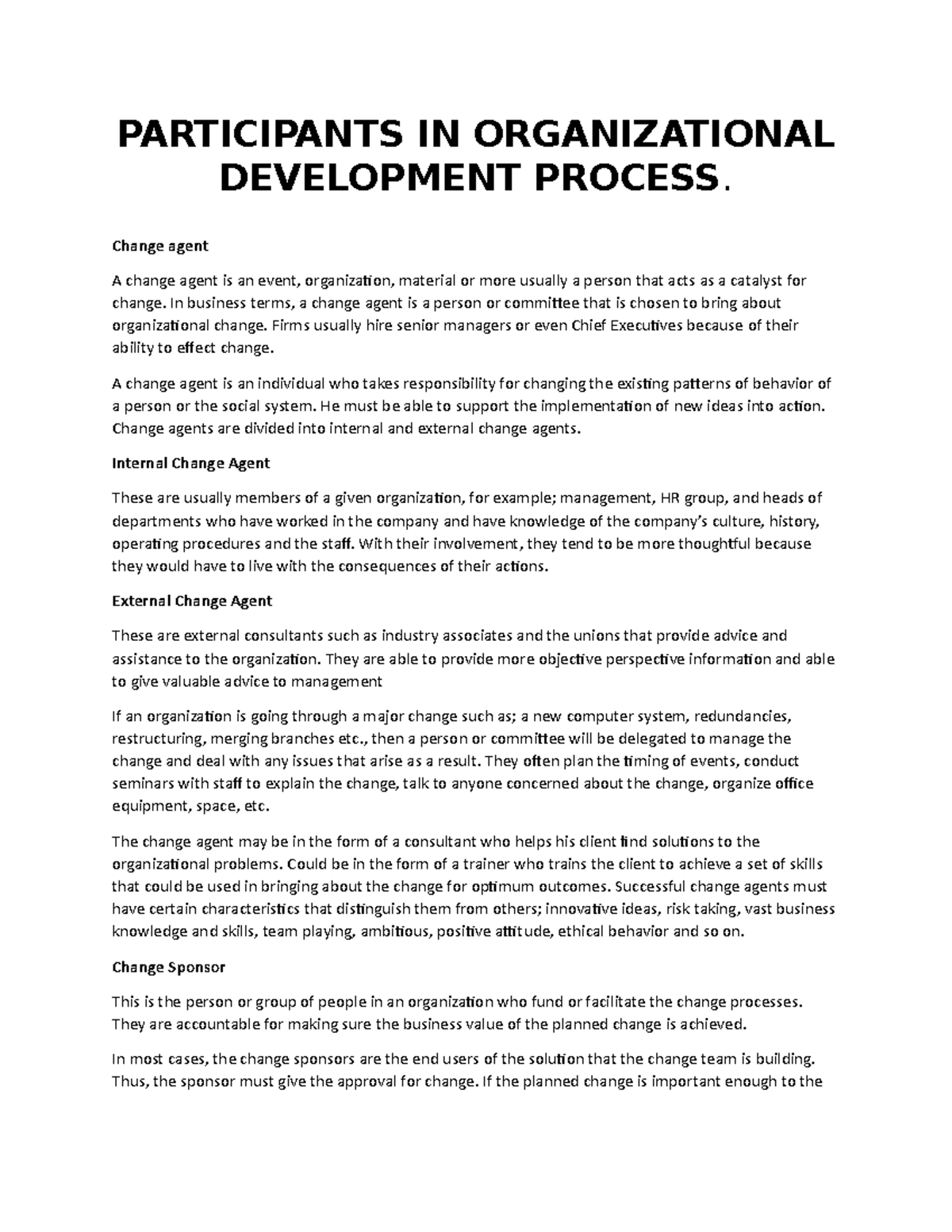 Participants in the Organizational Development Process - PARTICIPANTS ...