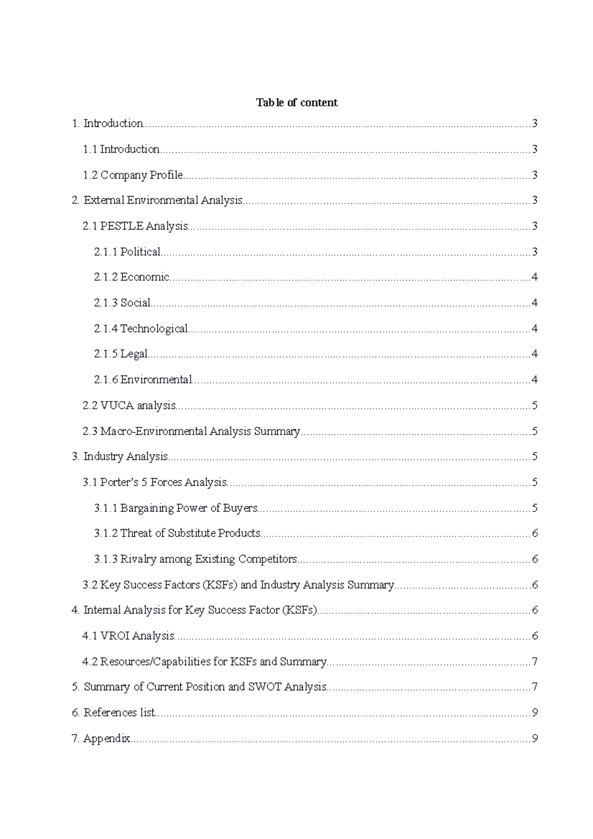 A1 - A1 Work - Table Of Content - Studocu