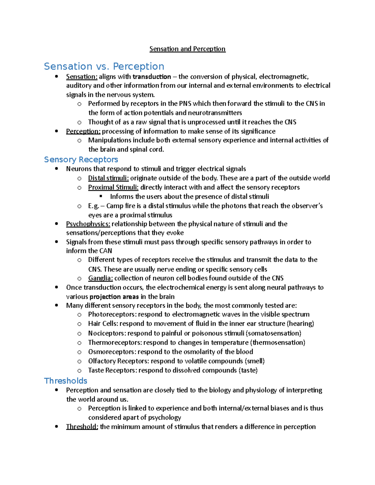 Sensation and Perception - Sensation and Perception Sensation vs ...