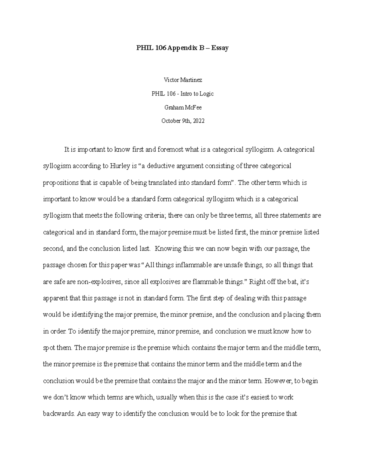 PHIL 106 Appendix B – Essay - PHIL 106 Appendix B – Essay Victor ...