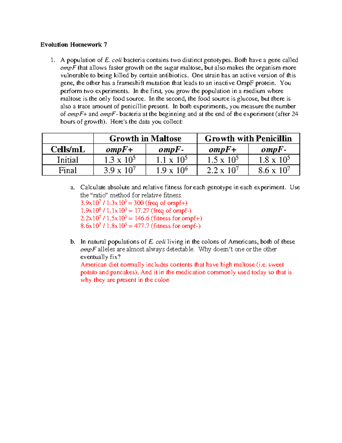 Evolution Homework 7 finished - Evolution Homework 7 A population of E ...