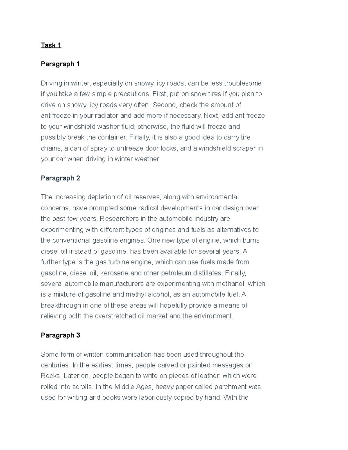 Mod. 2 Topic Sentences (Assignment) - Task 1 Paragraph 1 Driving in ...