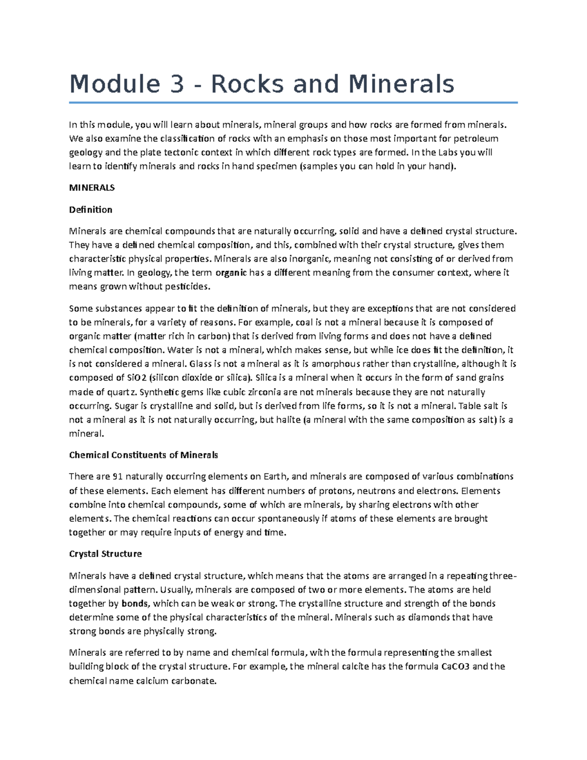 Rocks and Minerals - GEOL 203 - SAIT Polytechnic - Studocu