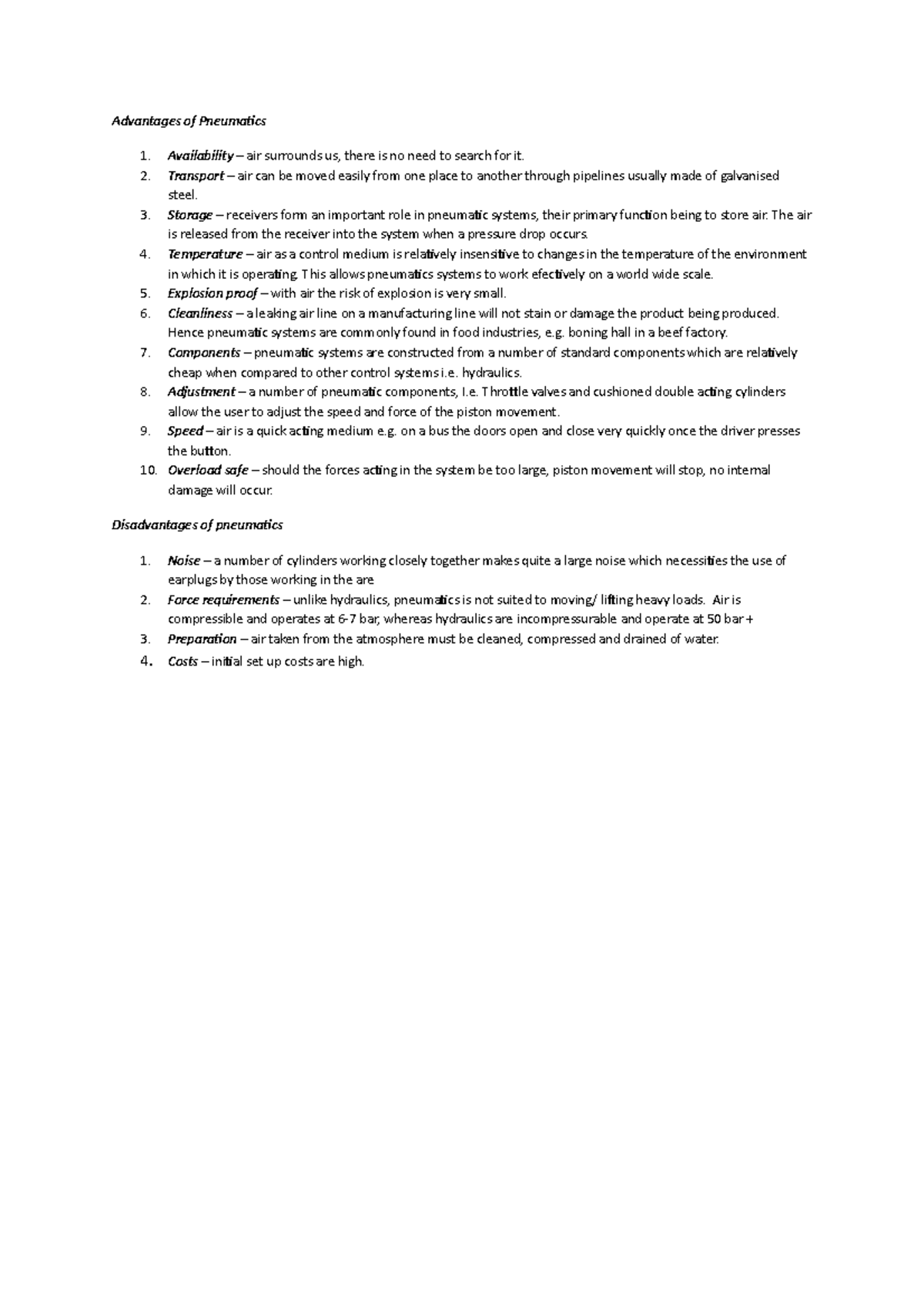 Advantages and disadvantages of pneumatics Advantages of Pneumatics