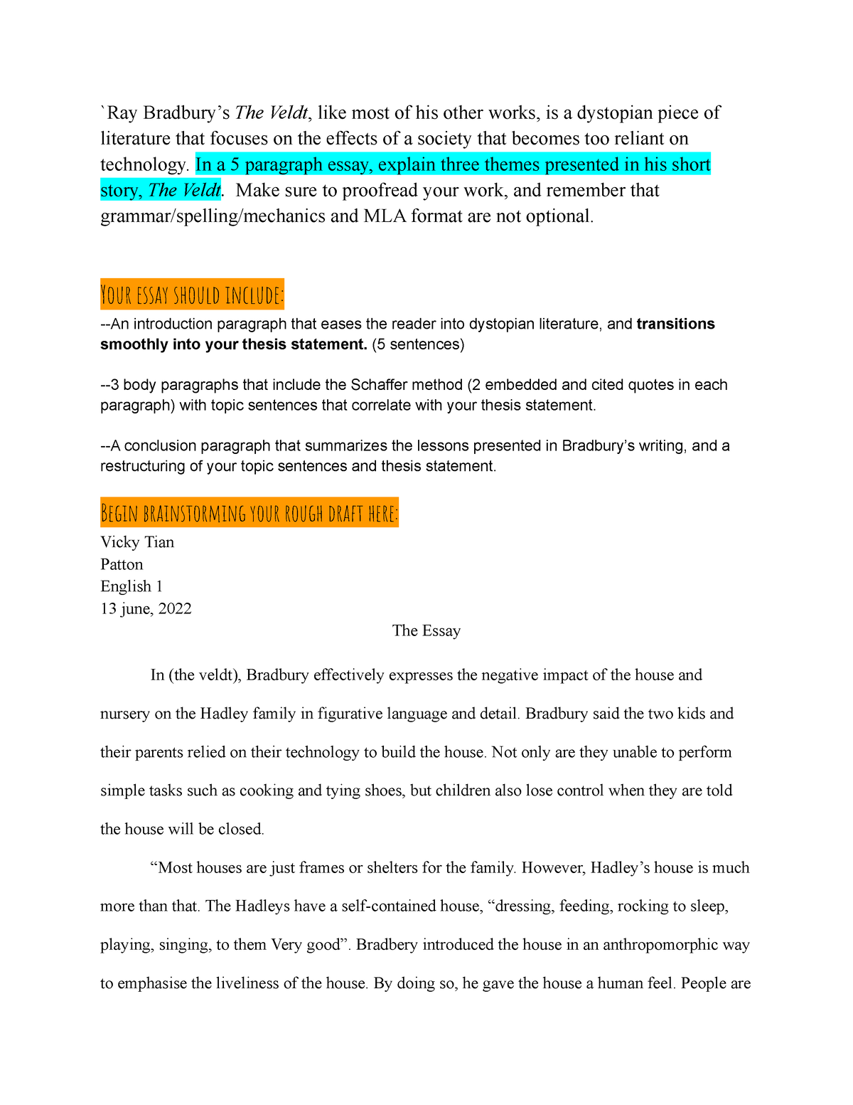 the veldt essay pdf