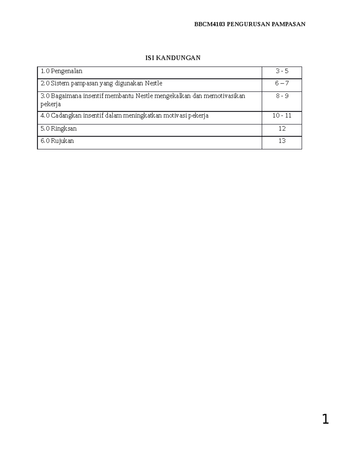 BBCM4103 Pengurusan Pampasan - ISI KANDUNGAN 1 Pengenalan 3 - 5 2 ...