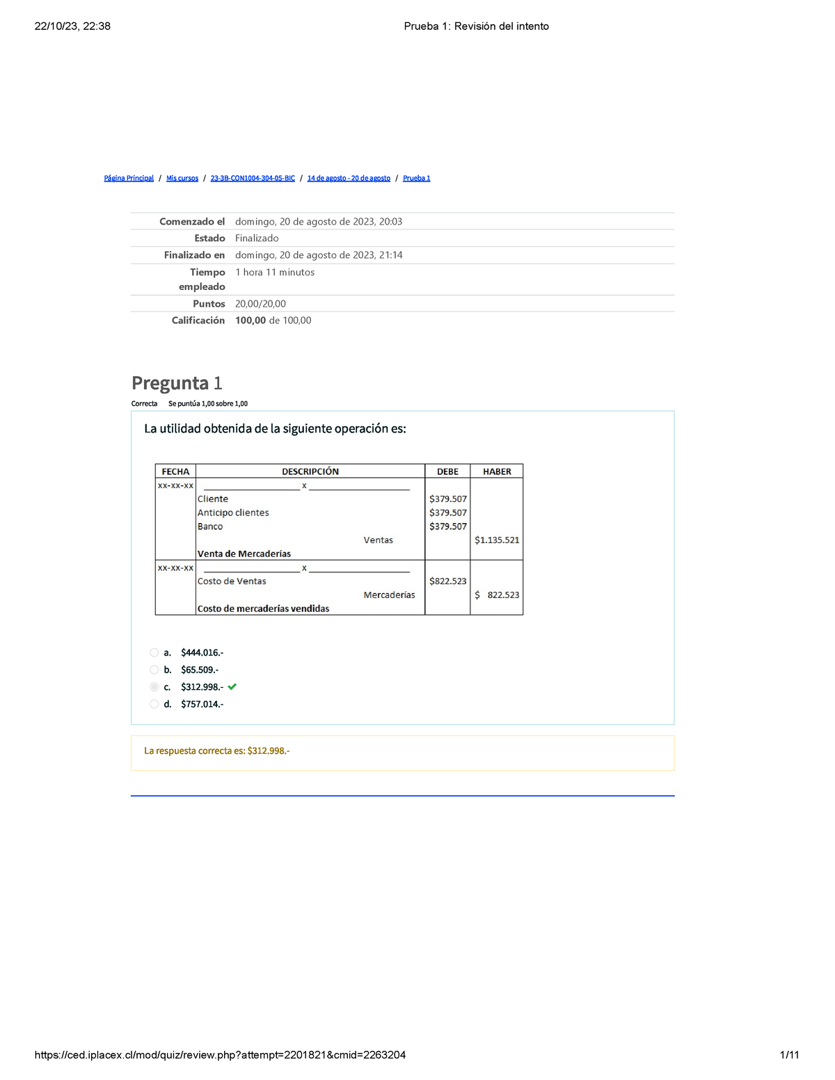 Prueba 1 Contabilidad - Página Principal / Mis Cursos / 23-3B-CON1004 ...