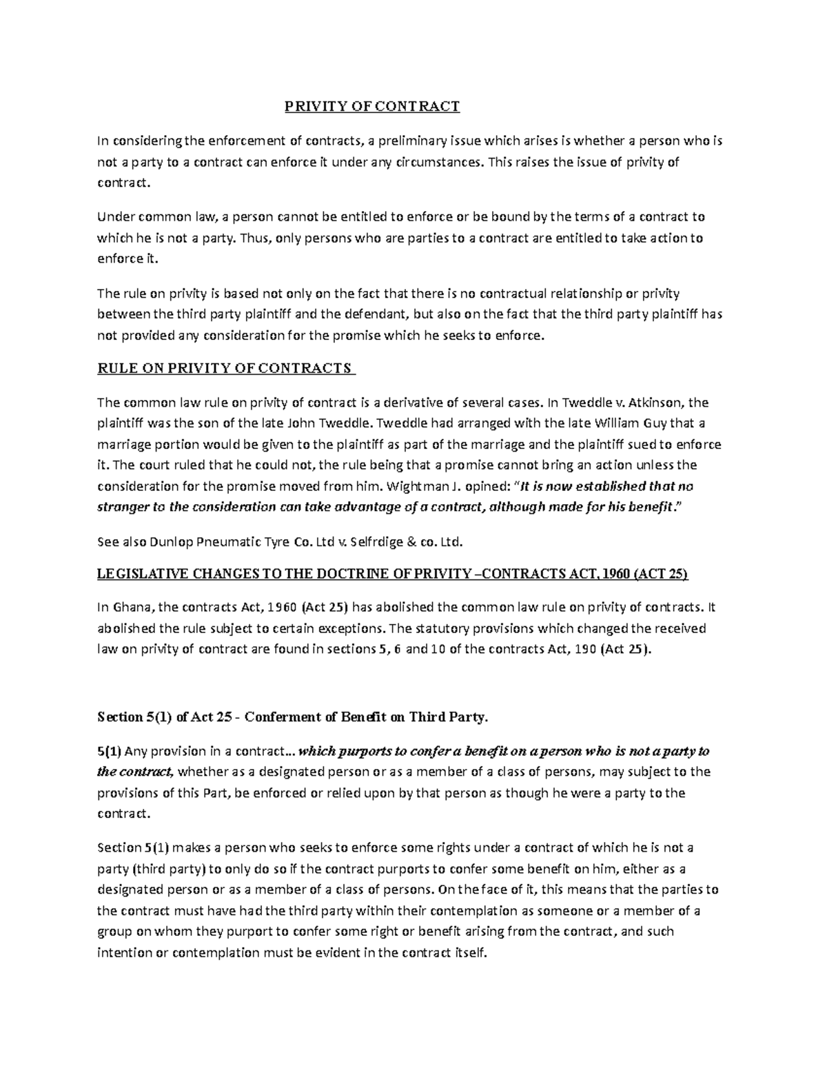 WHAT IS A Contract notes PRIVITY OF CONTRACT In considering the