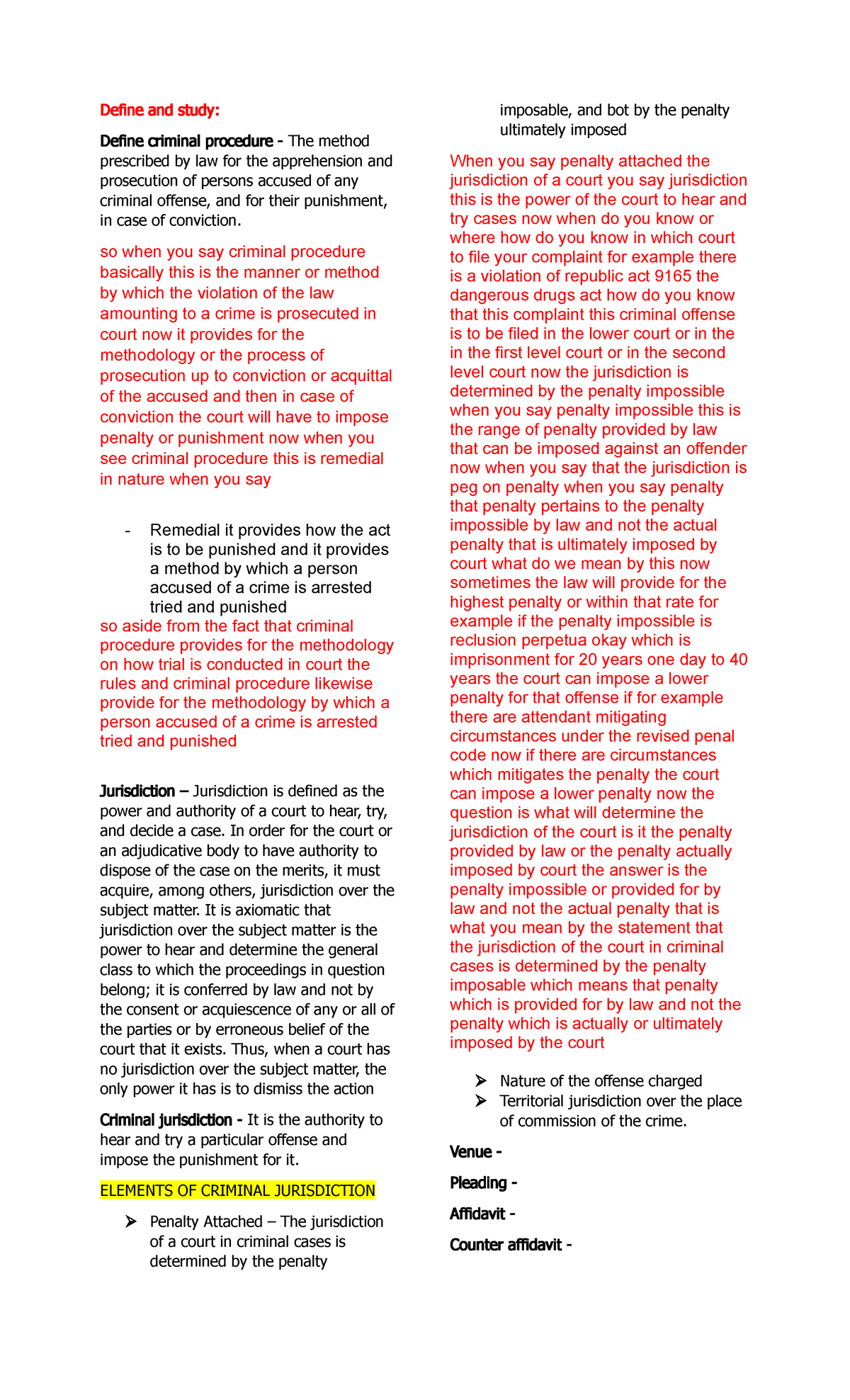 Clj - nothing - Define and study: Define criminal procedure - The ...
