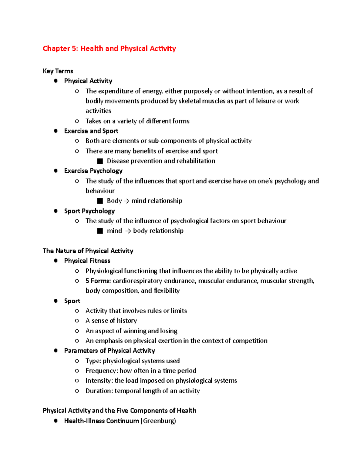 Chapter 5 Health and Physical Activity - Chapter 5: Health and Physical ...